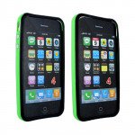 Wholesale iPhone 4S 4 Bumper with Chrome Button (Black - Green)